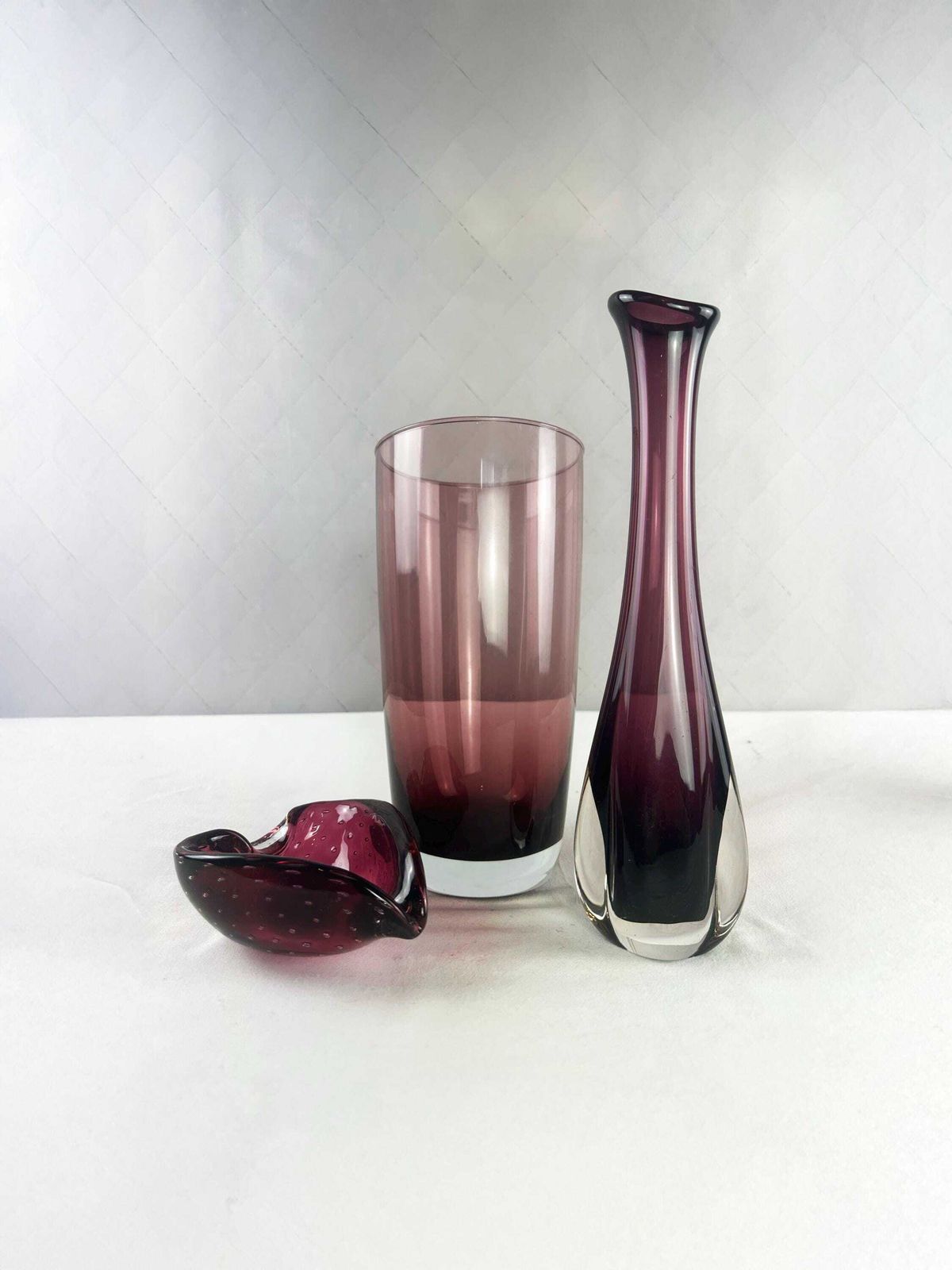 Trio Of Swedish And Italian Mid Century Amethyst Art Glass/Vases 1960