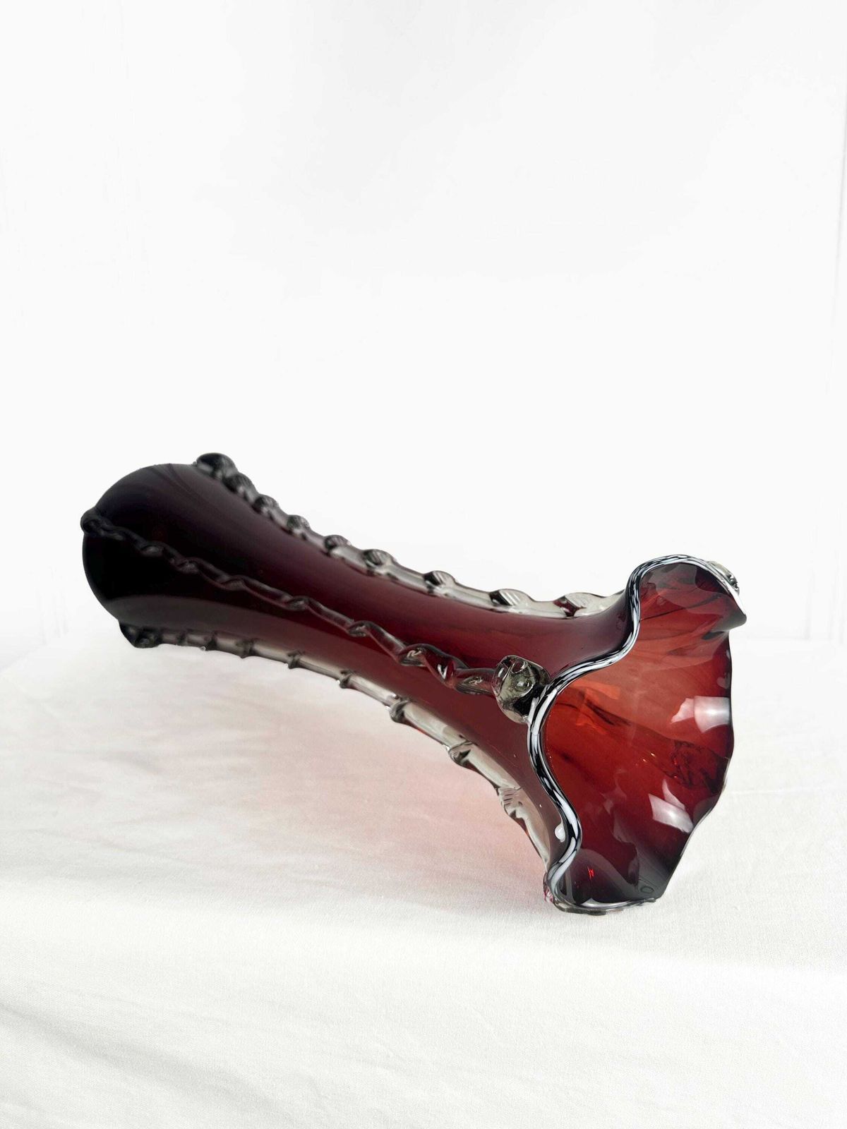 Mid Century Handblown Cranberry Red And Clear Glass Vase Circa 1960 photo Home Decor