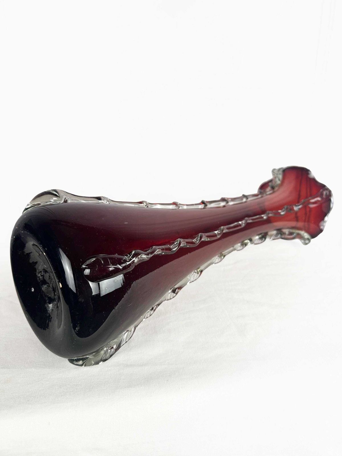 Mid Century Handblown Cranberry Red And Clear Glass Vase Circa 1960 photo buy