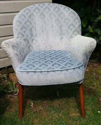 Mcm Pair Of Toothill Cocktail Chairs Powder Blue Embossed Velvet photo furniture