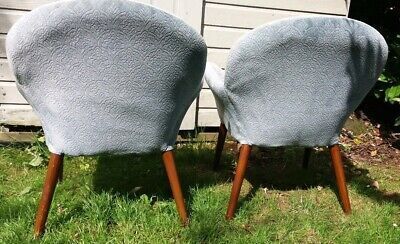 Mcm Pair Of Toothill Cocktail Chairs Powder Blue Embossed Velvet photo 699.0