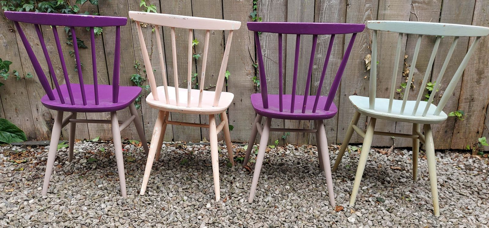 Mcm Ercol 737 Dining Chairs Set Of 4 Painted 2 With Gold Label photo for sale