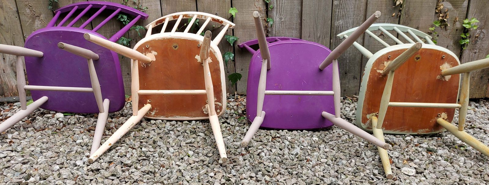 Furniture Mcm Ercol 737 Dining Chairs Set Of 4 Painted 2 With Gold Label photo