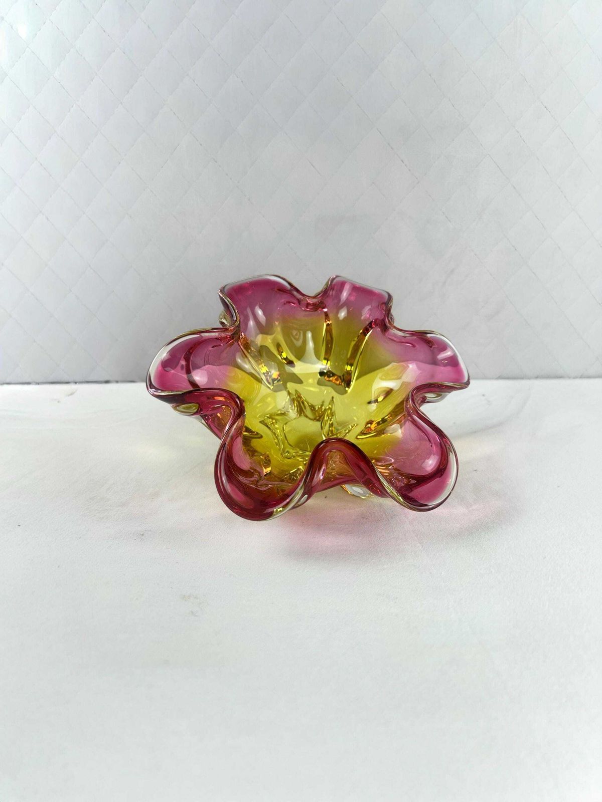 photo furniture Josef Hospodka Chribska Sommerso Glass Bowl, Pink Yellow Flower Art