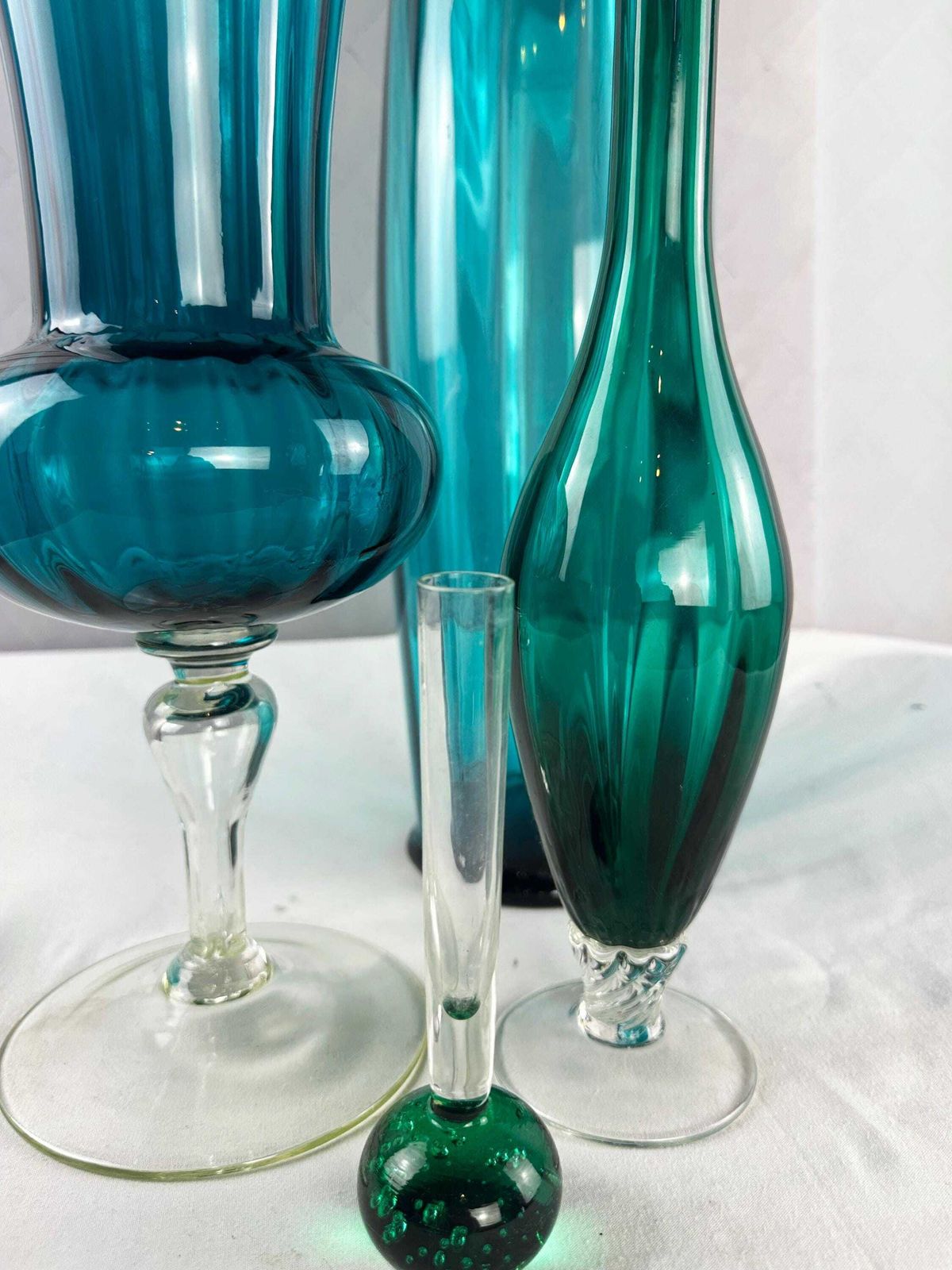 Mid Century Empoli Glass Vases: Aqua Marine, Teal, Emerald Tones (Set Of 4) photo Home Decor