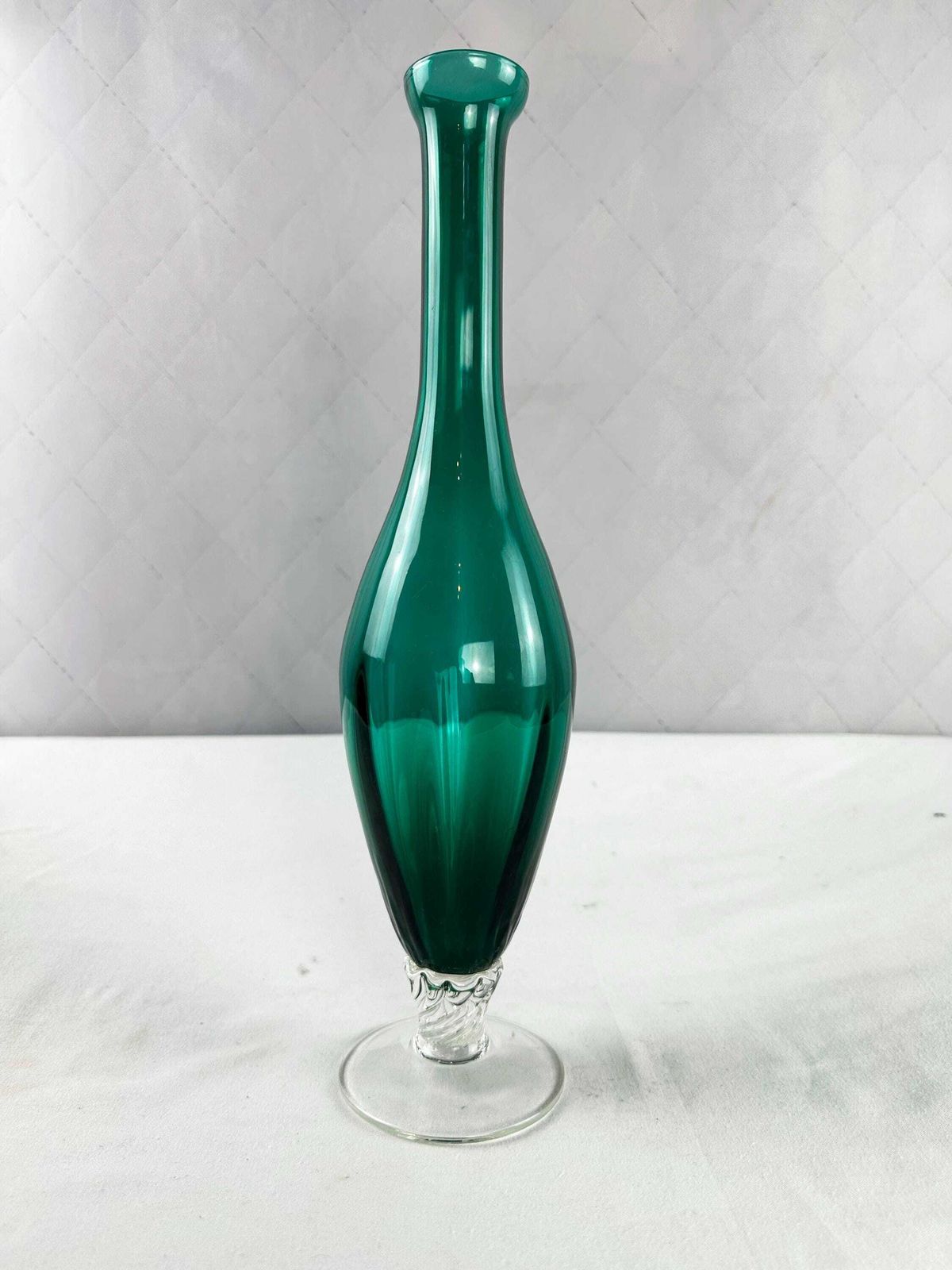 photo vinterior Mid Century Empoli Glass Vases: Aqua Marine, Teal, Emerald Tones (Set Of 4)