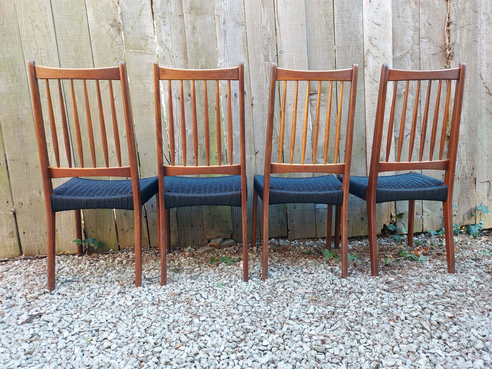 Mid Century Modern 6 Mogens Kold High Back Danish Paper Cord Chairs Black photo vintage