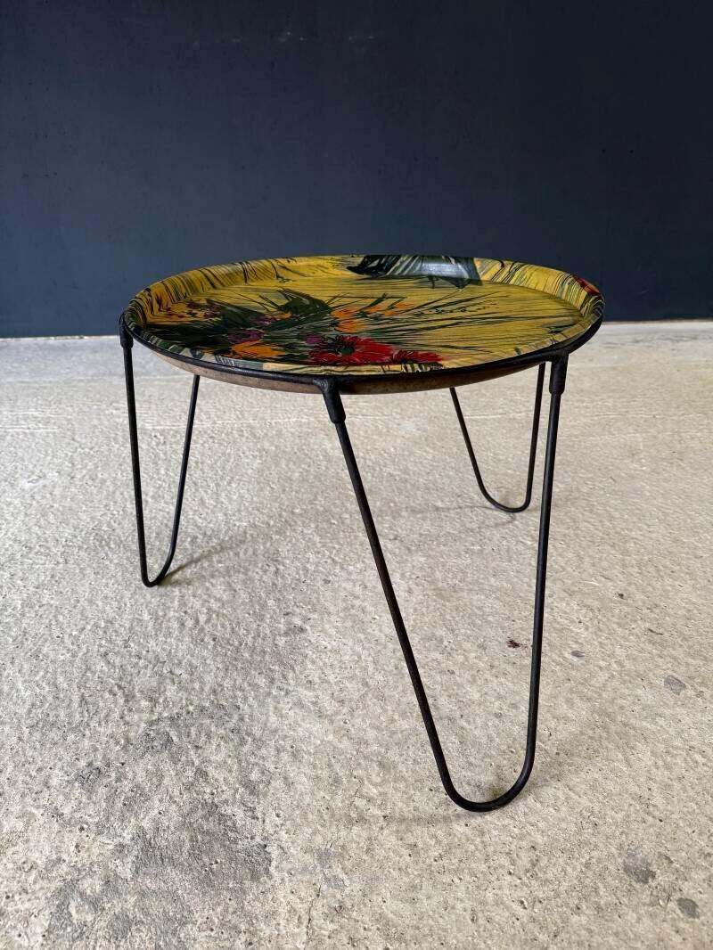 1950's French Design Tripod Tray Side Table photo furniture
