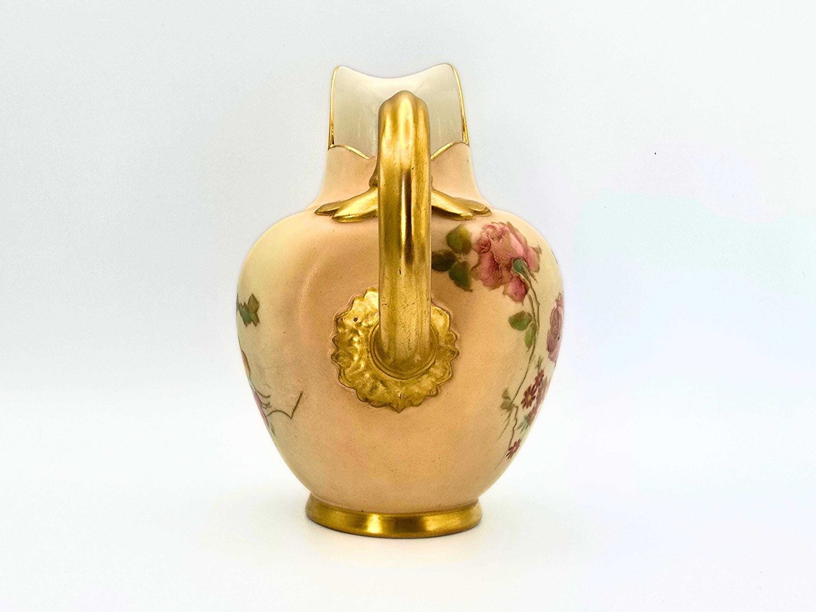 Antique Royal Worcester Blush Ewer Creamer  1903 Hand Painted Porcelain Flowers photo for sale