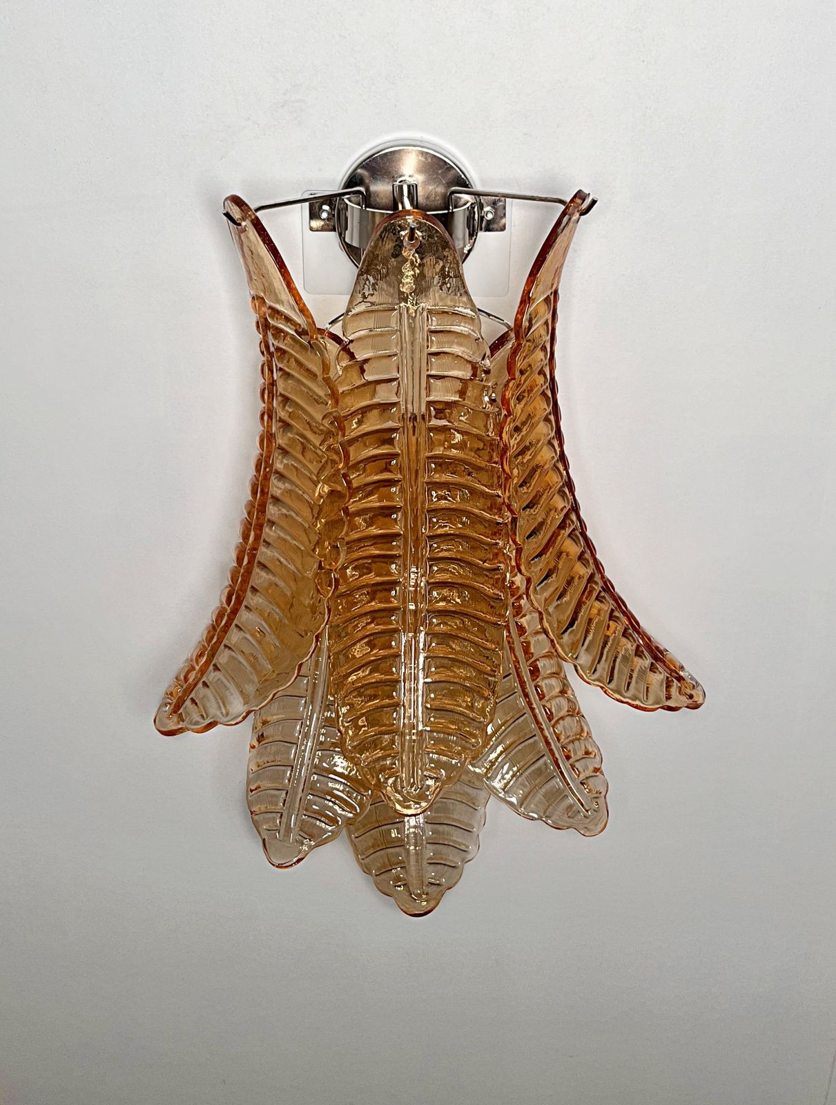 Pair Of Vintage Murano Amber Felci Glass Wall Sconces photo buy