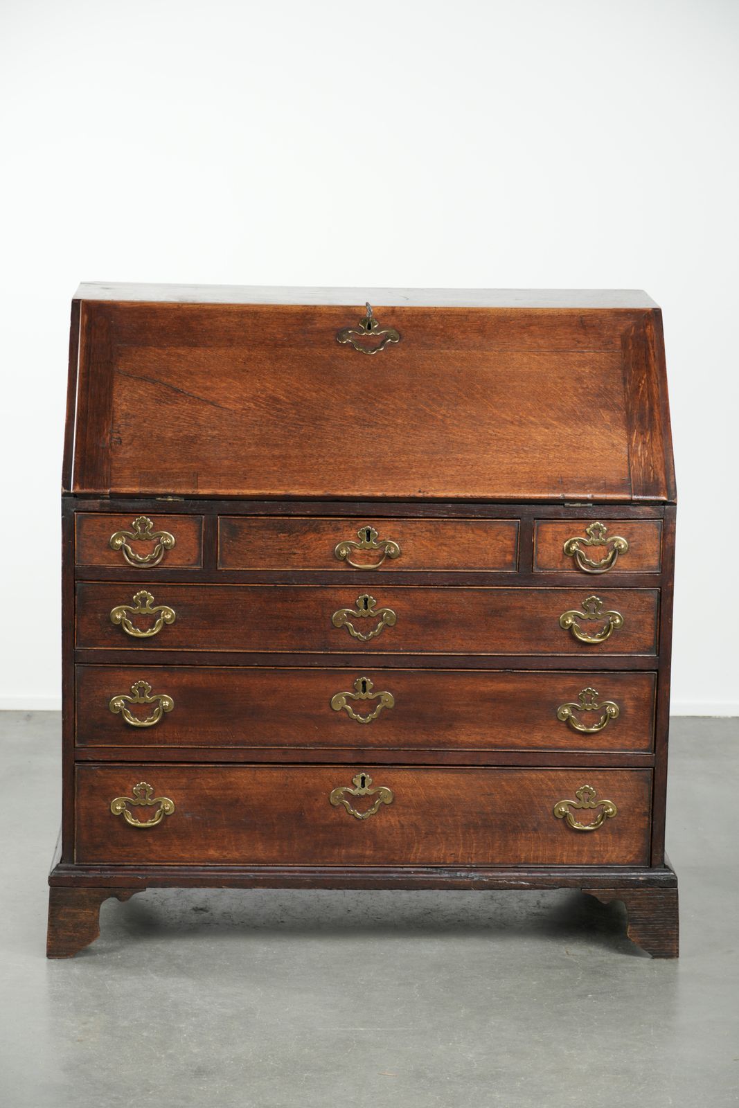 Beautiful Antique English Secretary Desk From The 18th Century Made Of Oak With Original Fittings And 6 Drawers. photo furniture