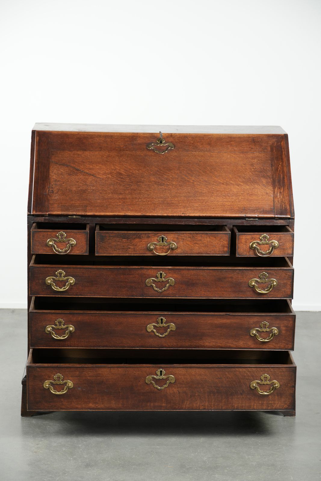 Beautiful Antique English Secretary Desk From The 18th Century Made Of Oak With Original Fittings And 6 Drawers. photo Furniture