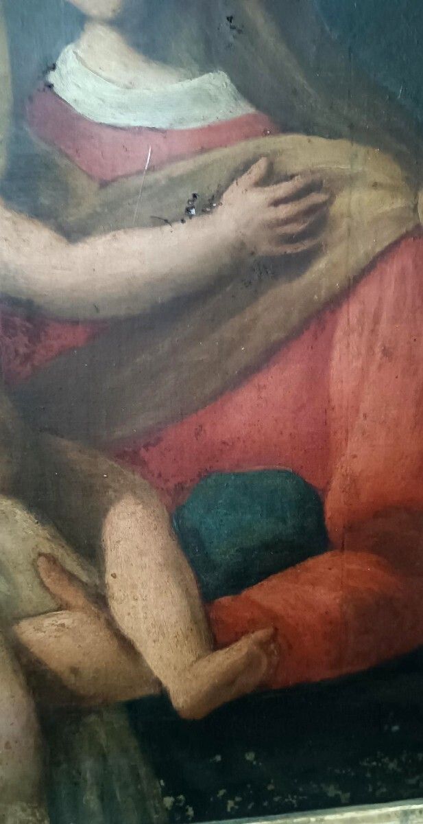 Antique Oil Painting On Canvas, "Virgin Mary And Child" photo vintage