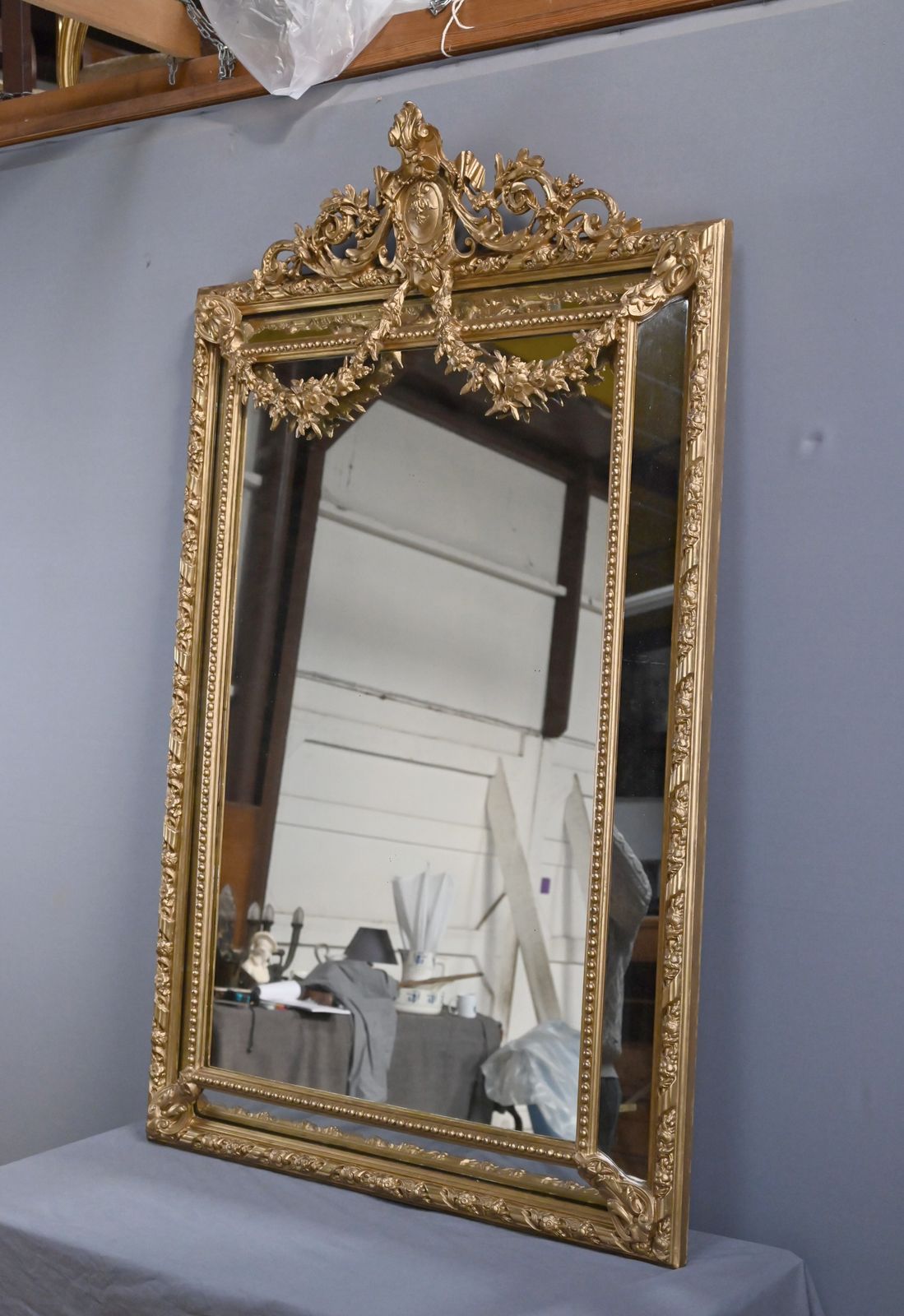 Important Louis XVI Style Mirror With Parclosed Panels – Late 19th Century photo for sale