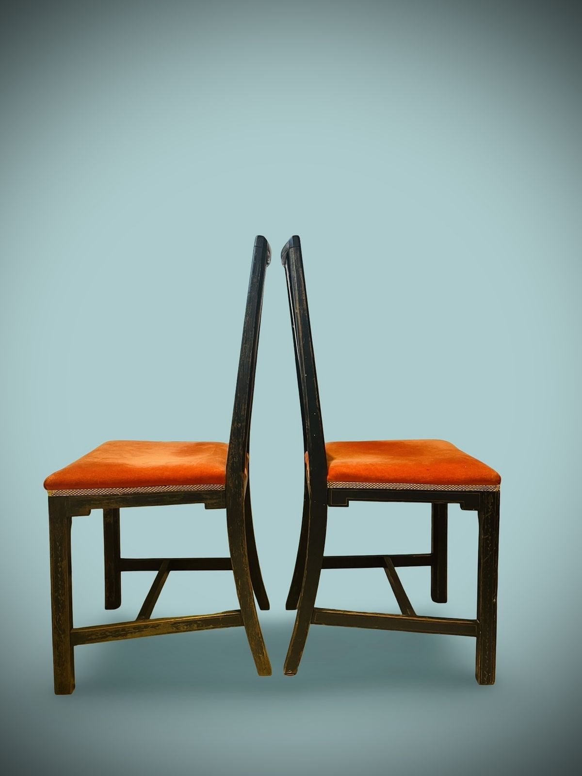 A Pair Of Good Aesthetic Period Chinoiserie Japanned Chairs C.1900 Antique photo furniture