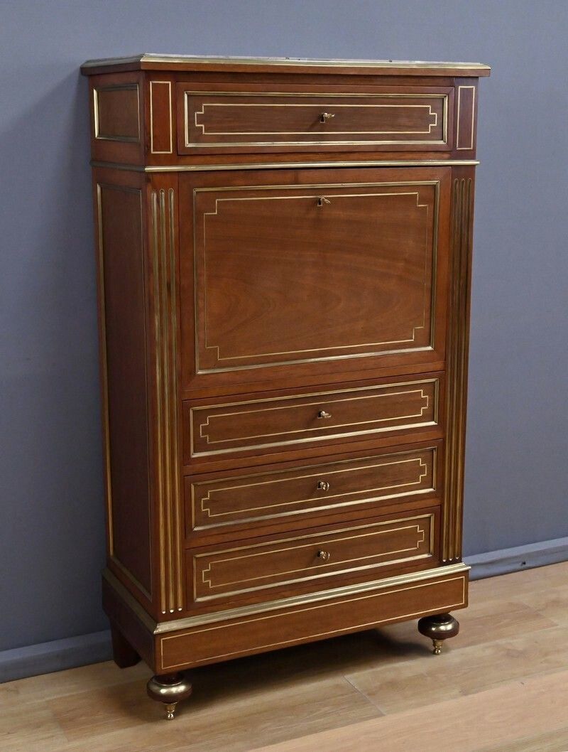 Mahogany Secretary Desk, Louis XVI Style, Napoleon III Period – Second Half Of The 19th Century photo for sale
