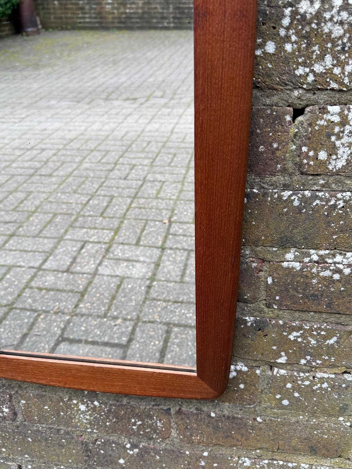 photo furniture Mid Century Teak Wall Mirror, 1960s Danish Style Rectangular Mirror, Vintage Wooden Frame Mirror, Retro Home Decor