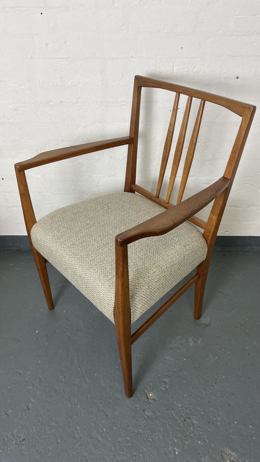 Set Of 4 Gordon Russell Mid Century Dining Chairs | 2 Carvers & 2 Side Chairs | Professionally Reupholstered | Heals Era photo for sale