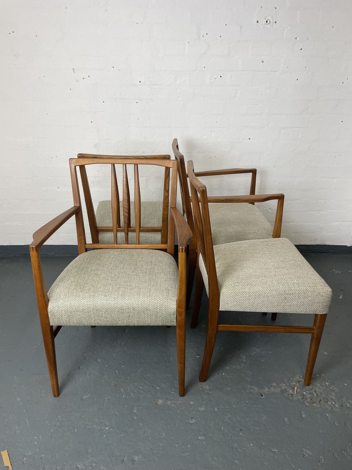 Set Of 4 Gordon Russell Mid Century Dining Chairs | 2 Carvers & 2 Side Chairs | Professionally Reupholstered | Heals Era photo vintage