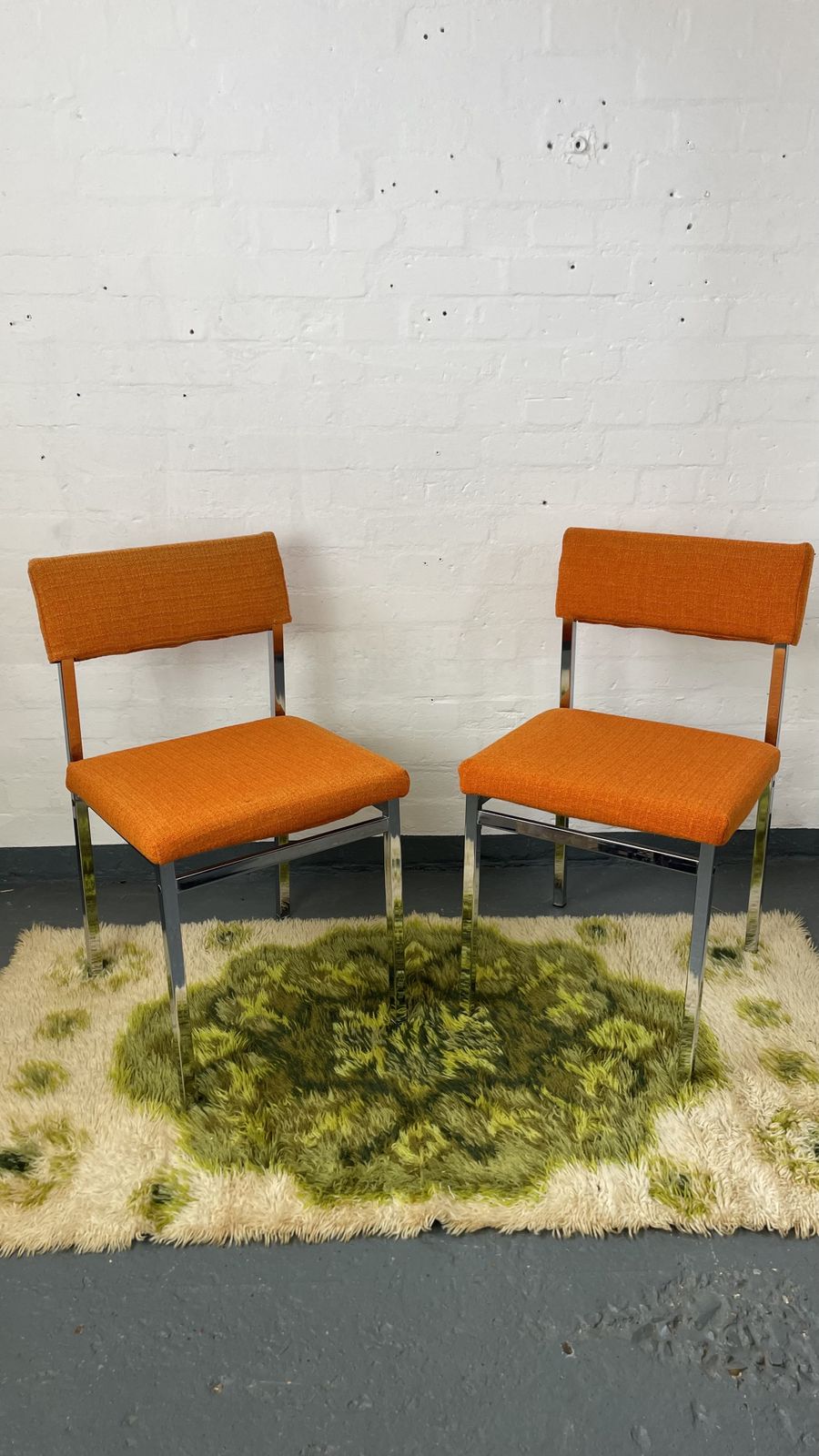 Furniture Pair Of Vintage Orange Upholstered Chairs With Chrome Frame | Mid Century Modern Designer Style Seating photo