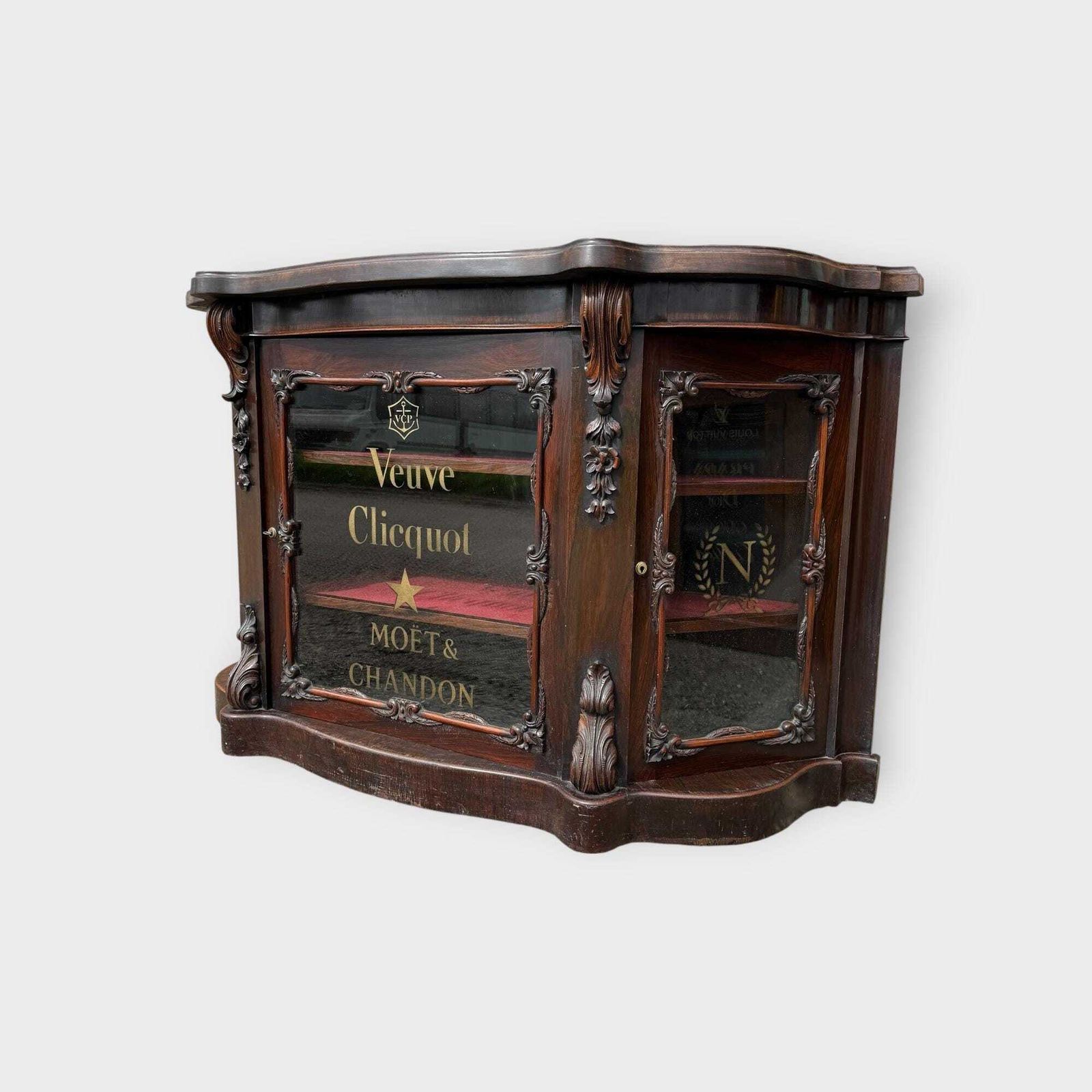 Stunning Antique 3 Door Credenza Low Bookcase With Later Lettering photo furniture