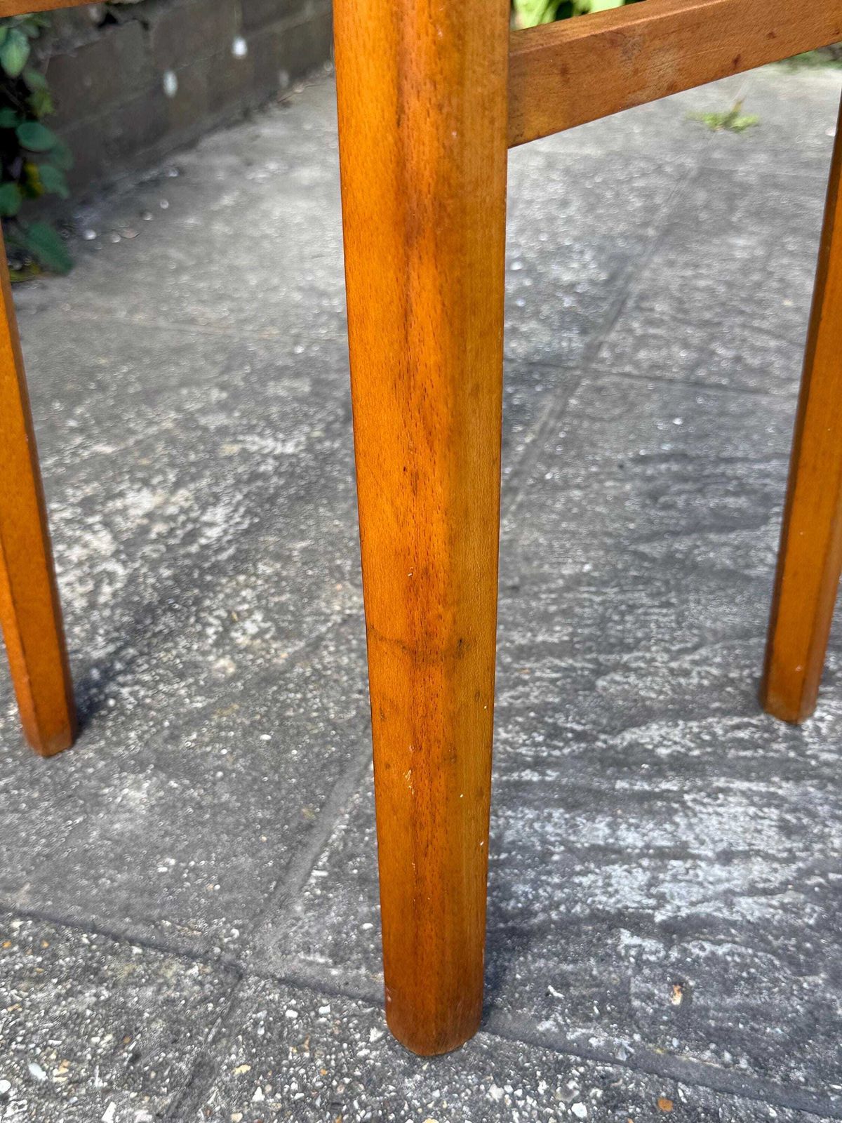 Mid Century Wooden Stool With Black Vinyl Seat – Retro Occasional Stool 1960s photo vintage