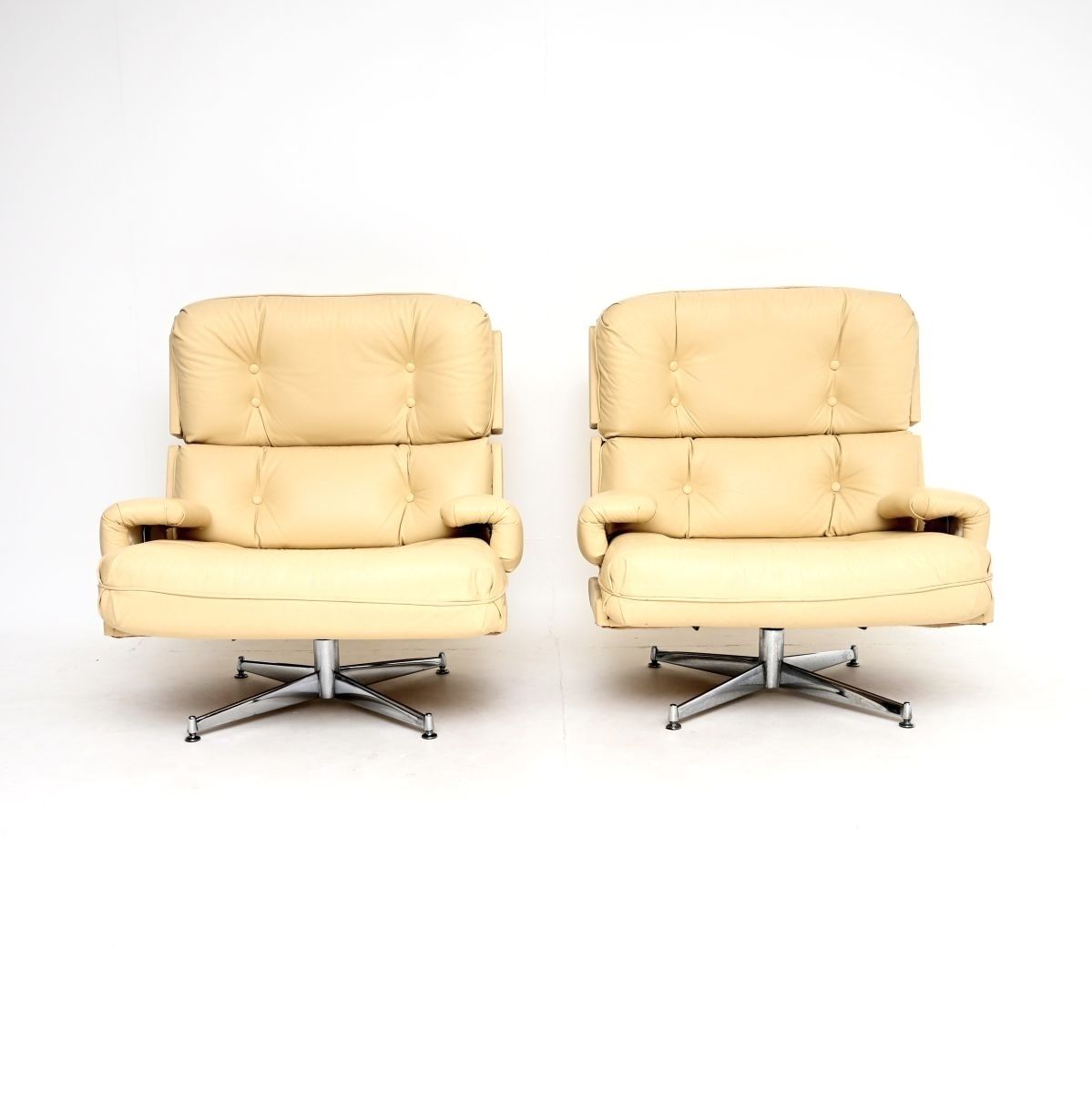 Pair Of Vintage Leather And Chrome Kohinoor Armchairs By Howard Keith photo furniture
