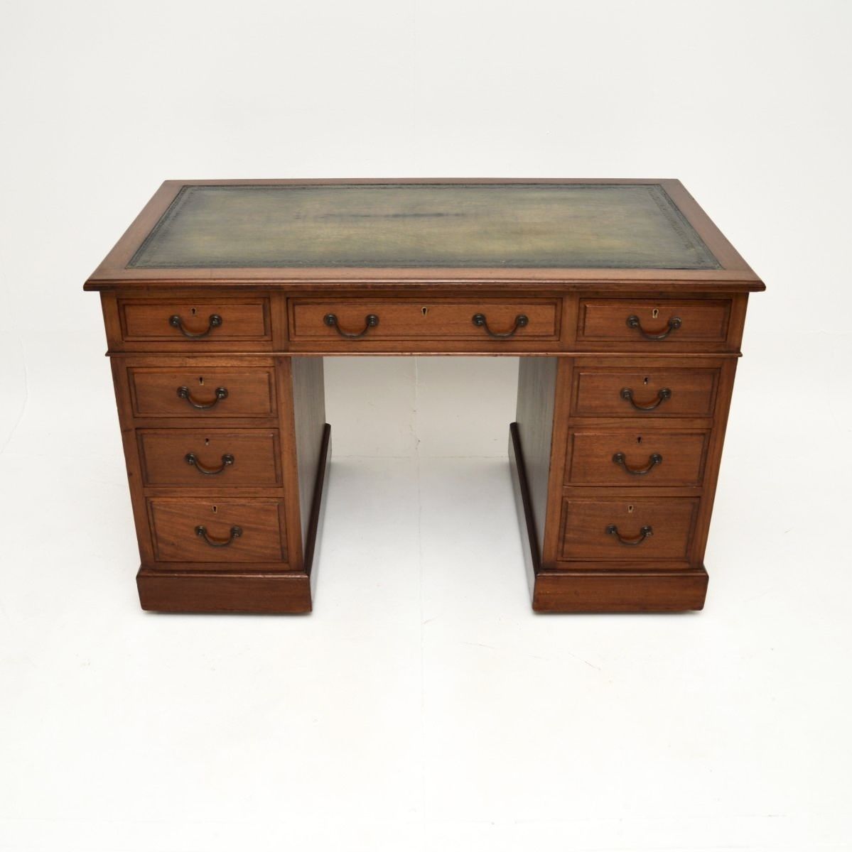 Antique Victorian Mahogany Leather Top Pedestal Desk photo furniture