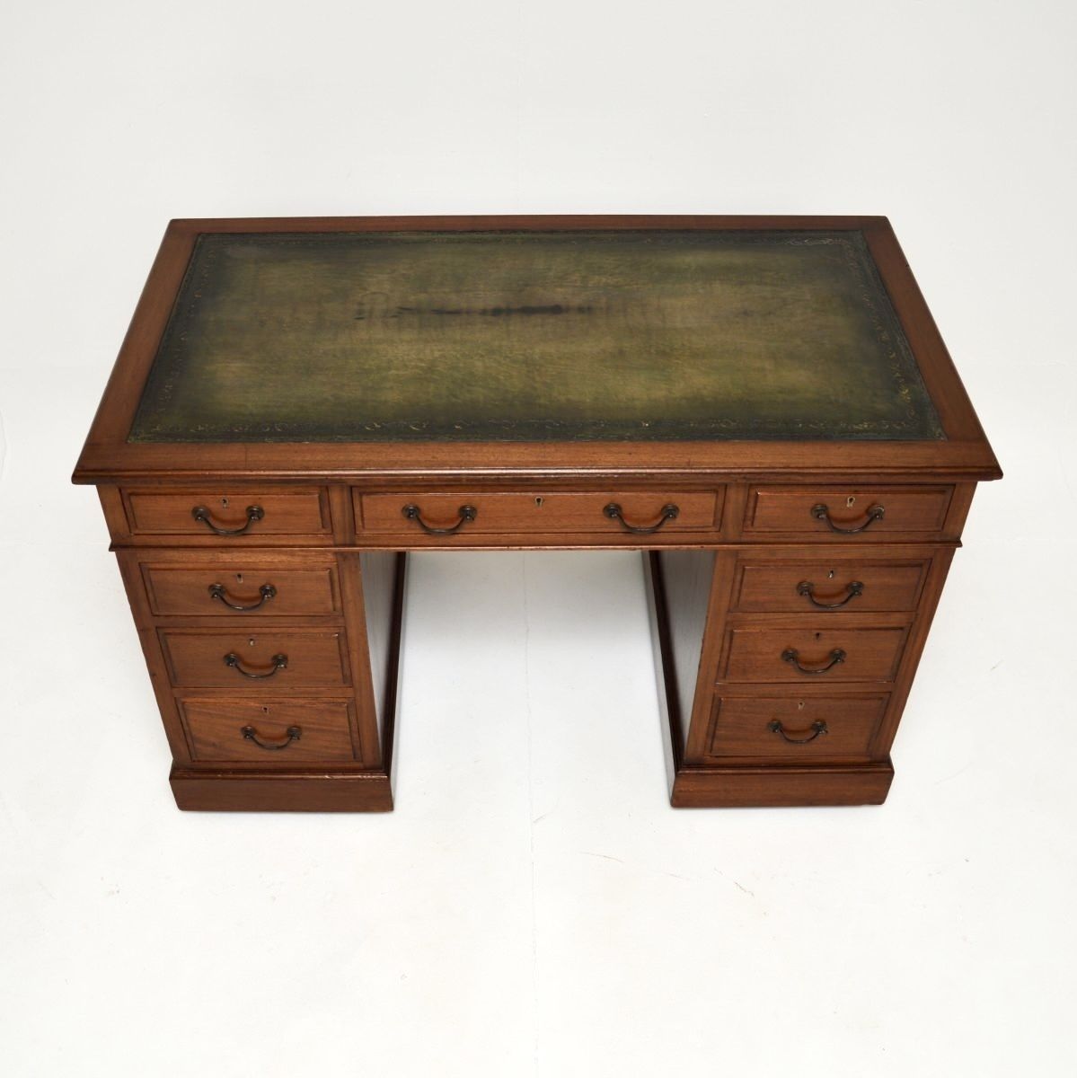 Antique Victorian Mahogany Leather Top Pedestal Desk photo for sale