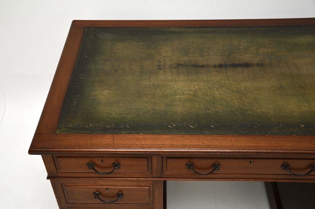 photo for sale Antique Victorian Mahogany Leather Top Pedestal Desk