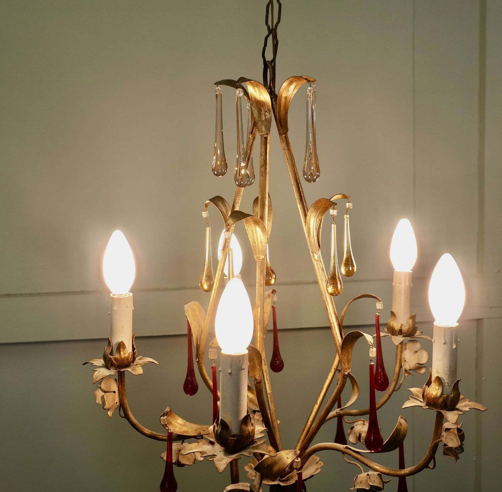 French Chandelier Hung With Coloured Crystal Teardrops This Is A Stunning Piece photo for sale