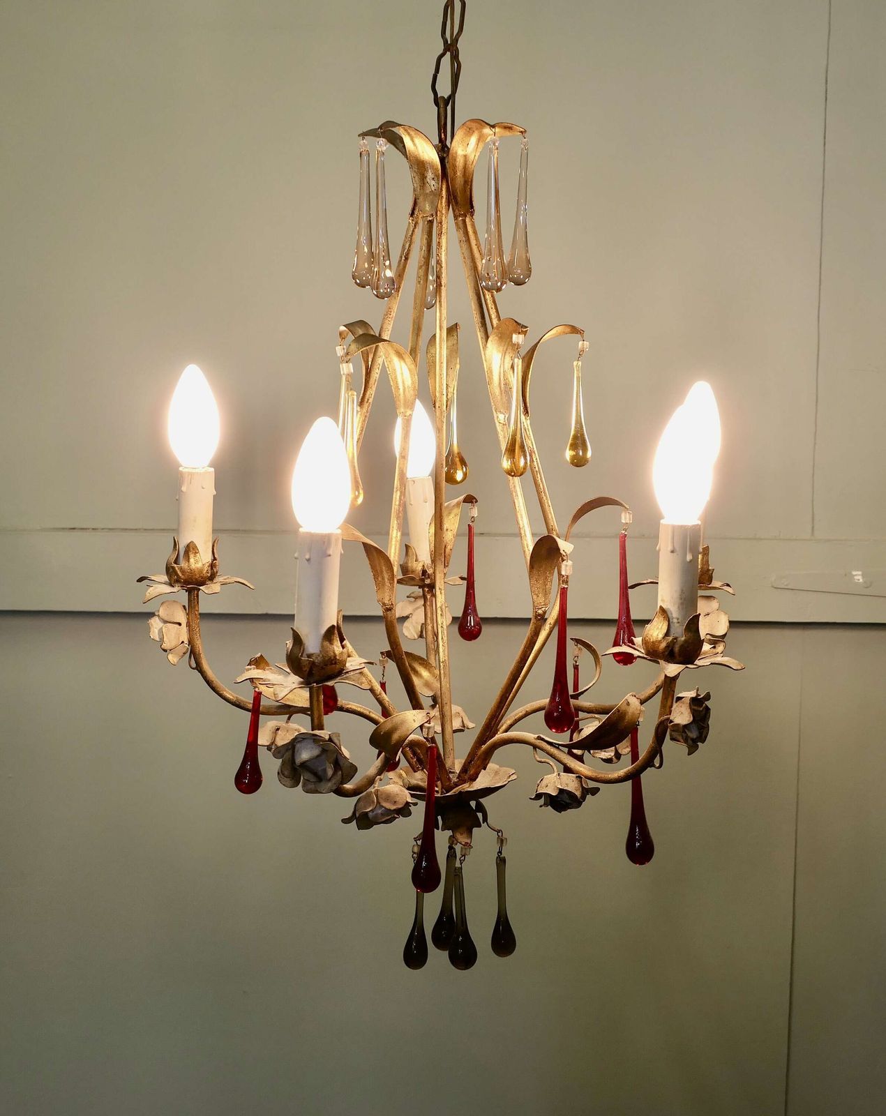 French Chandelier Hung With Coloured Crystal Teardrops This Is A Stunning Piece photo Lighting
