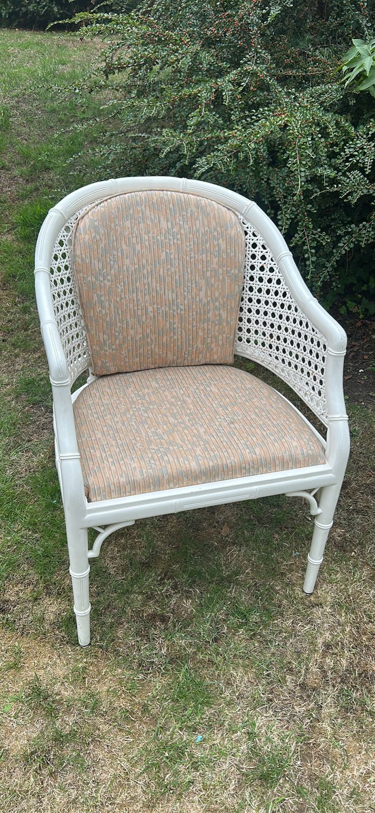 A Pair Of Vintage White Armchairs   Faux Bamboo And Cane Barrel photo buy
