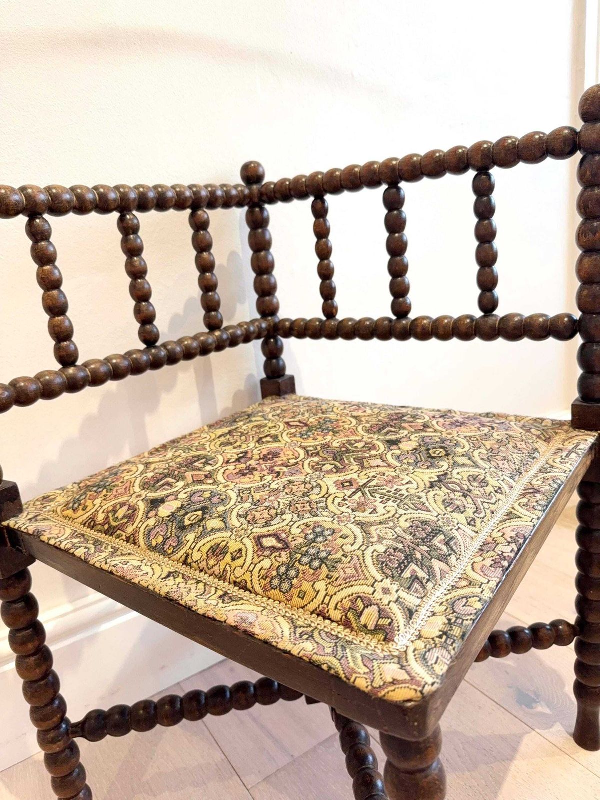 Antique French Bobbin Corner Chair | Vintage Boho Bohemian Furniture photo for sale