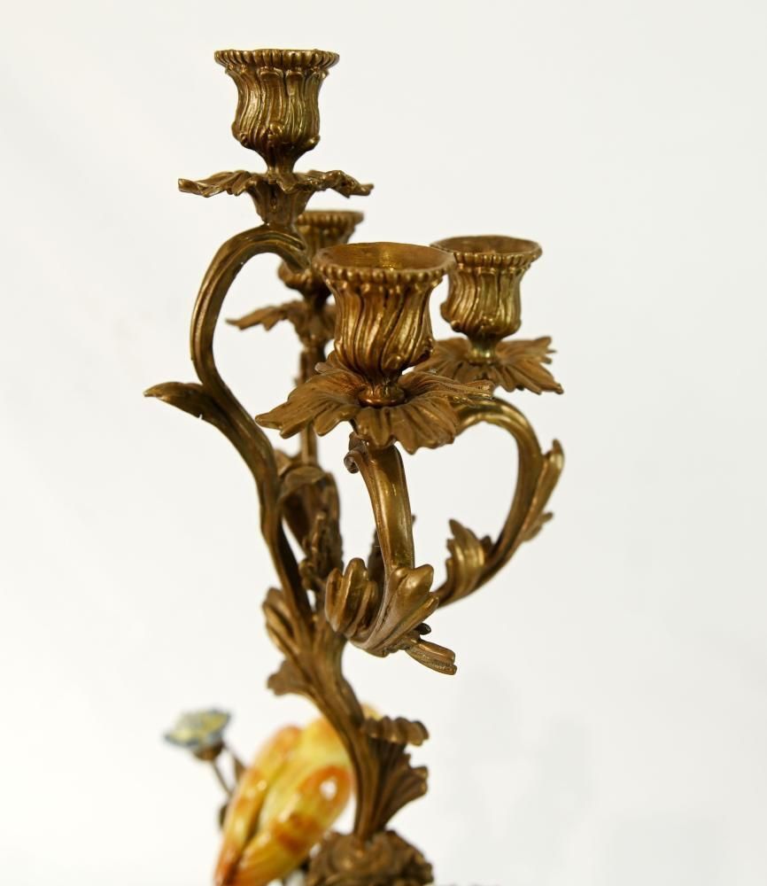 photo furniture Pair French Gilt Candelabra Bird Porcelain Figural Candles