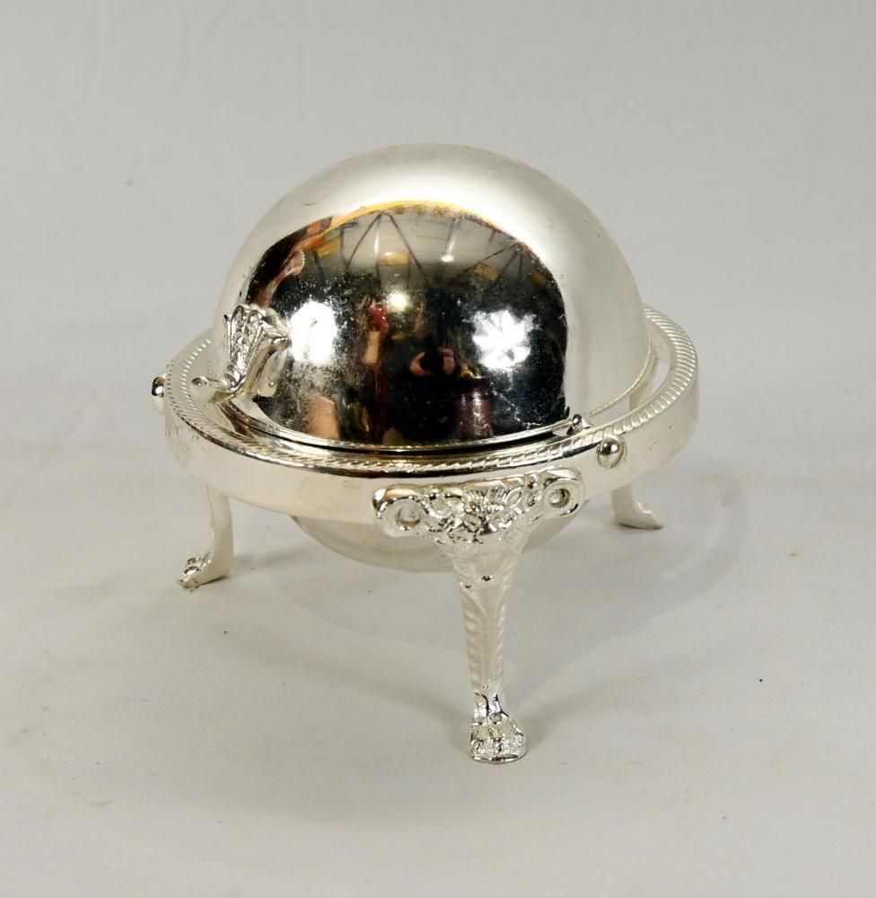 Silver Plated Ashtray With Glass Insert And Dome Cover