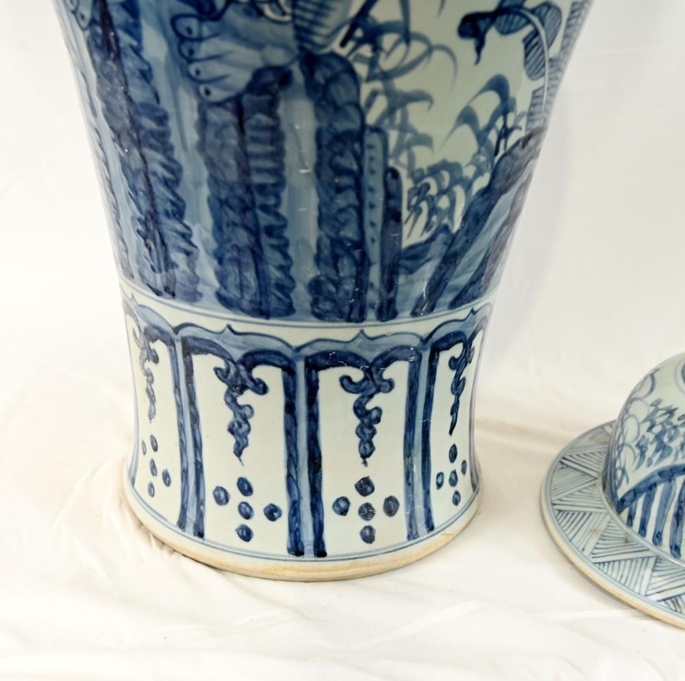 1695.0 Pair Chinese Blue White Porcelain Lidded Vases Mythical Beast Dragon 4ft 109 photo