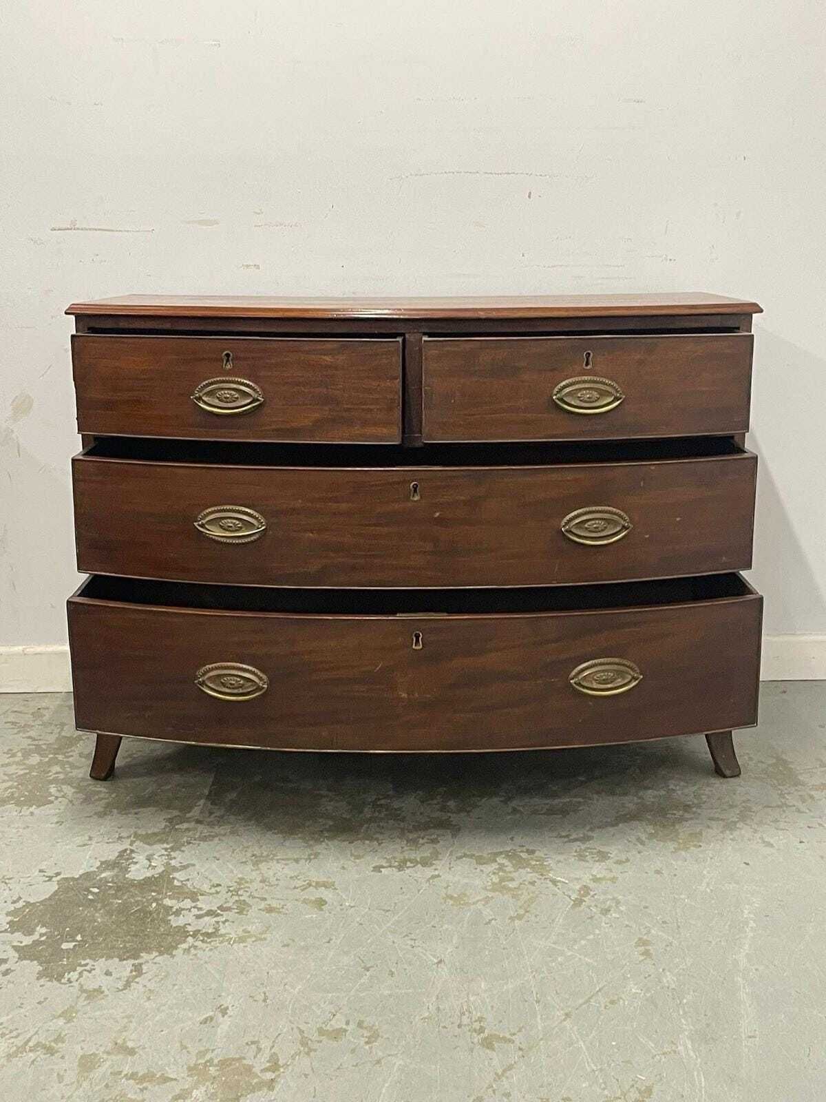 Vintage Bow Front Chest Of Drawers, Mahogany Style Dresser With Brass Handles photo vinterior