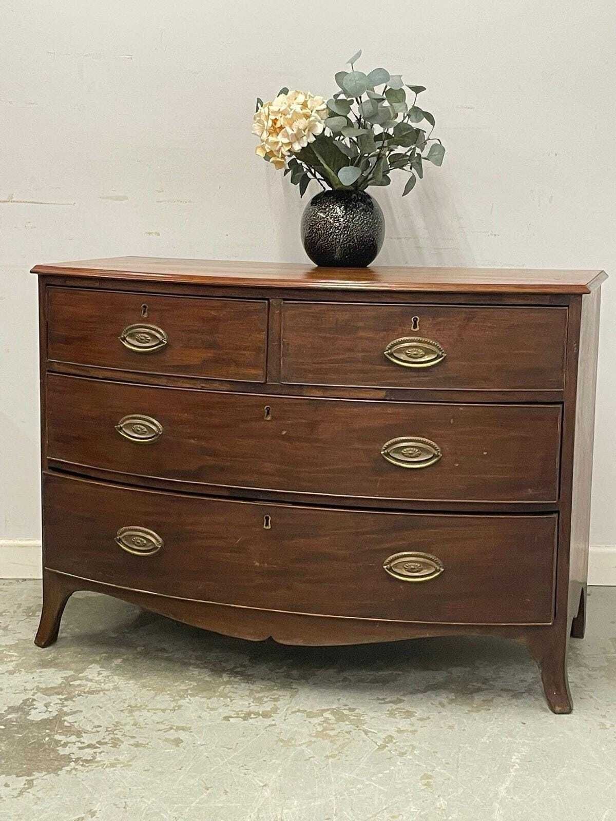 photo buy Vintage Bow Front Chest Of Drawers, Mahogany Style Dresser With Brass Handles