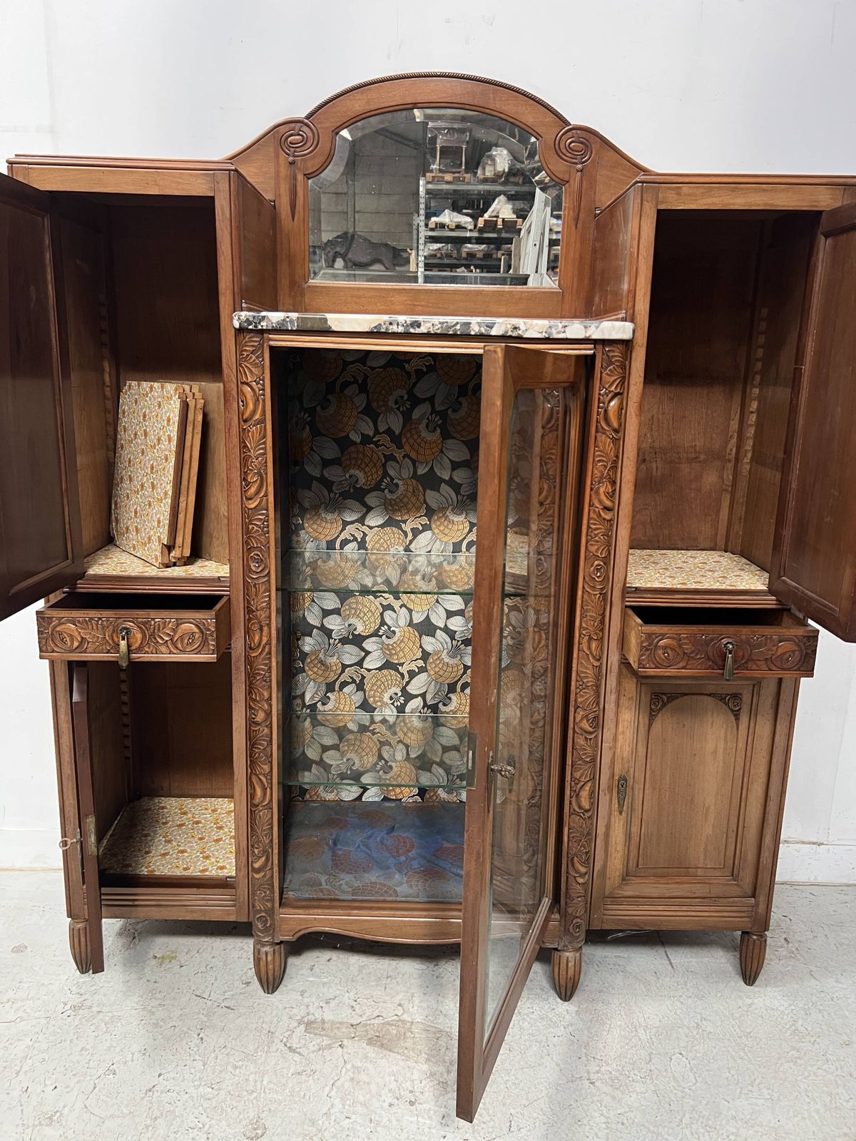 Art Deco Buffet In Solid Walnut, 20th Century. photo for sale