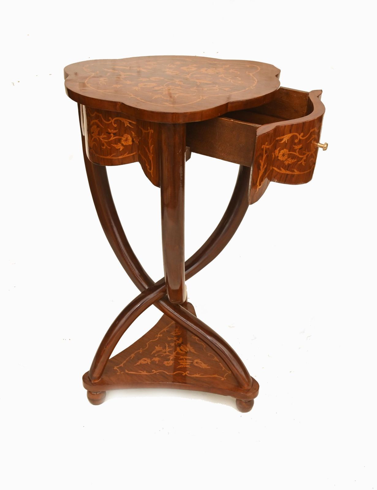 Pair Art Nouveau Revival Side Tables Occasional French Marquetry photo buy