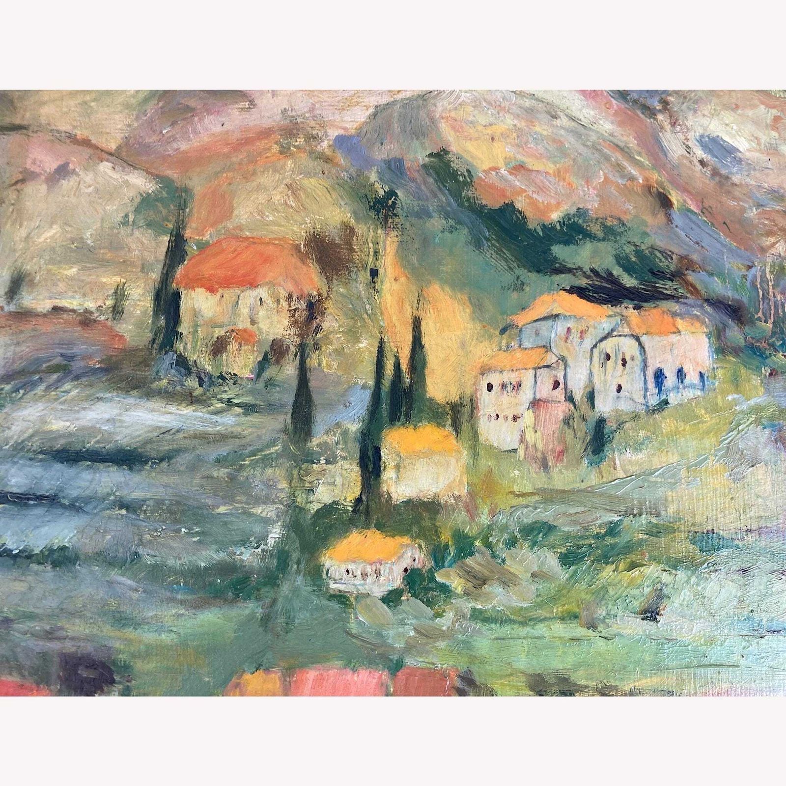 Tuscany   Original Vintage Oil Painting Of An Italian Hillside photo for sale