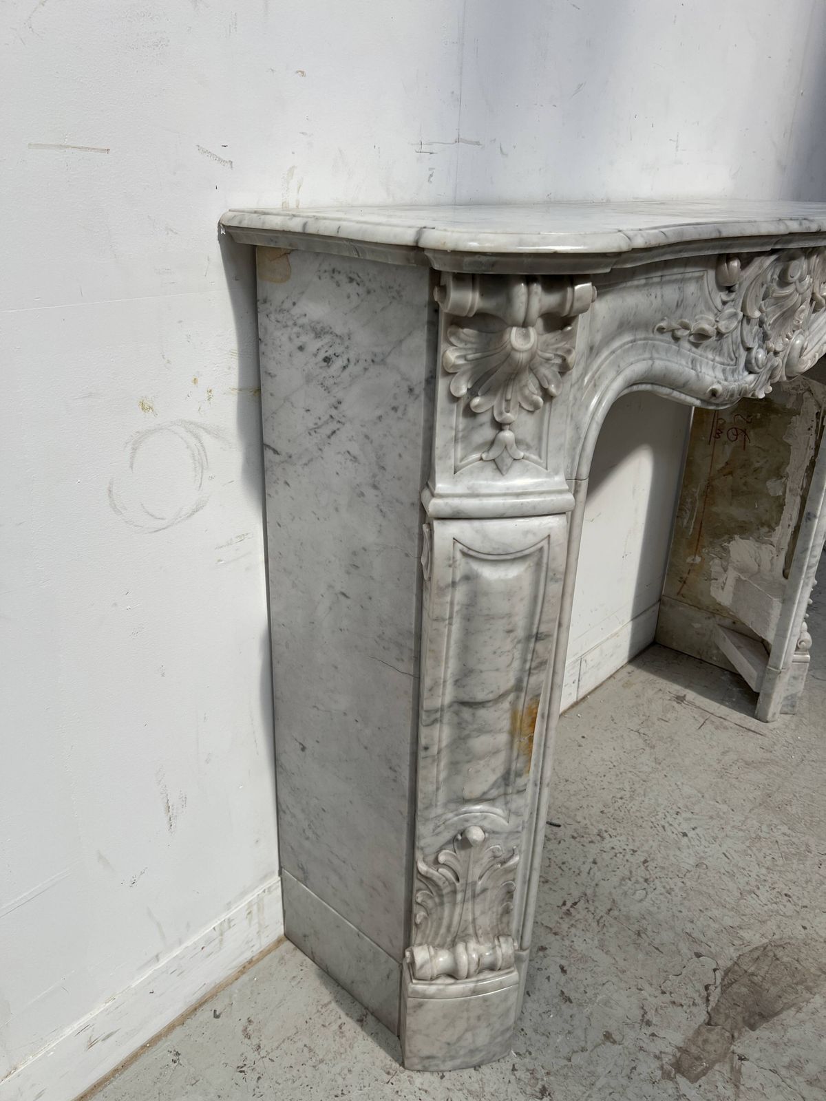 12794.0 Louis XV Style White Carrara Marble Fireplace, 19th Century. photo