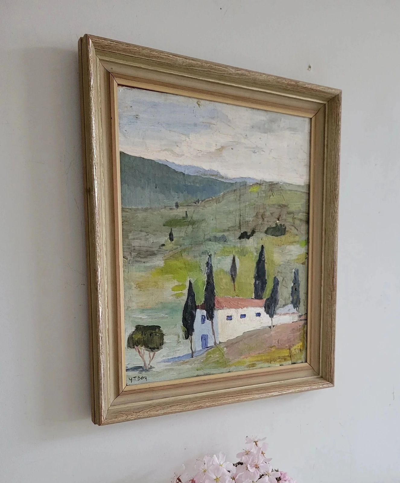 White House & Cypress Trees   Mid Century Vintage Landscape Painting photo for sale