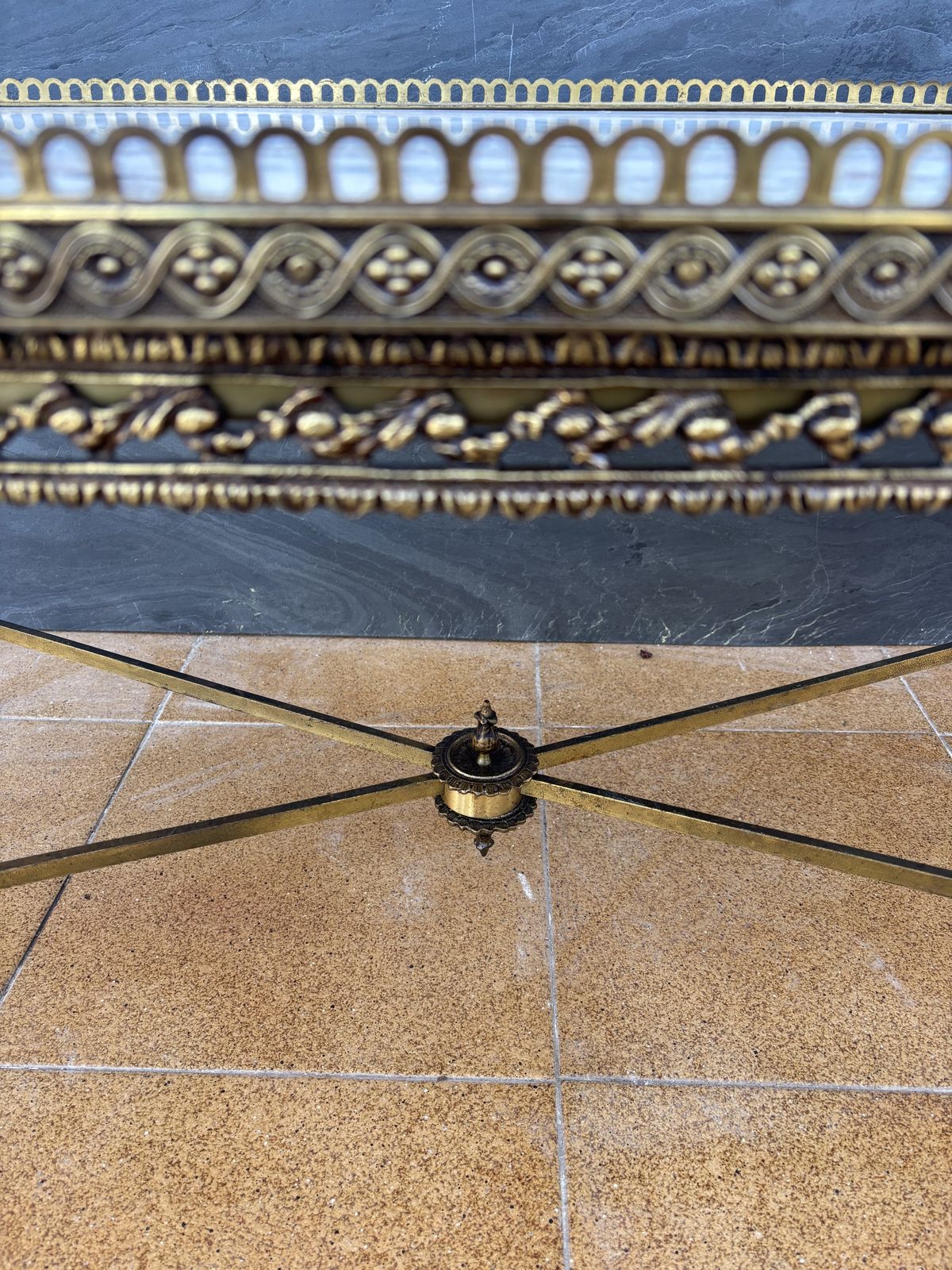 Neoclassical Bronze And Marble Coffee Table With Swan Motifs, 1940s photo vintage