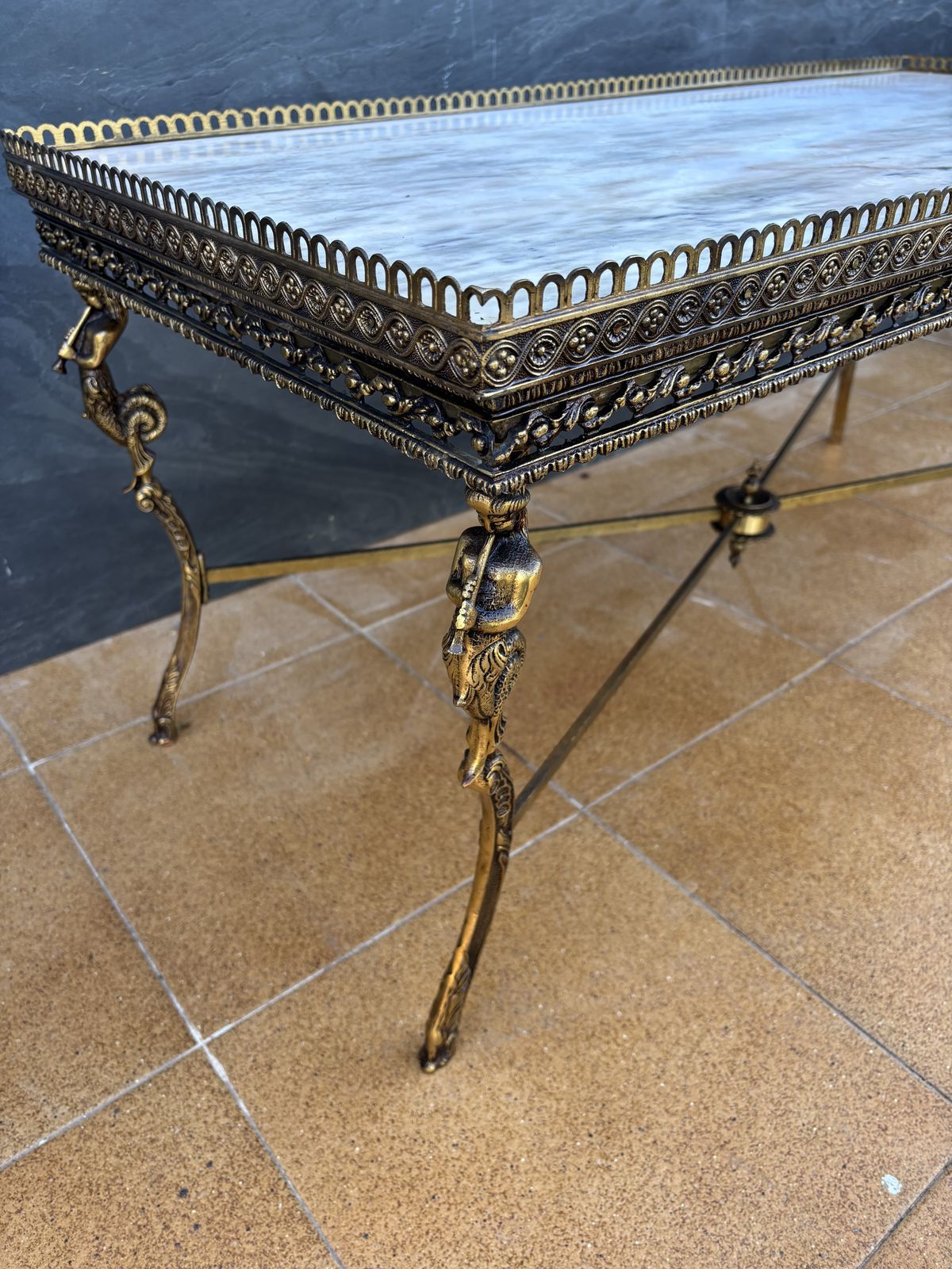 photo for sale Neoclassical Bronze And Marble Coffee Table With Swan Motifs, 1940s