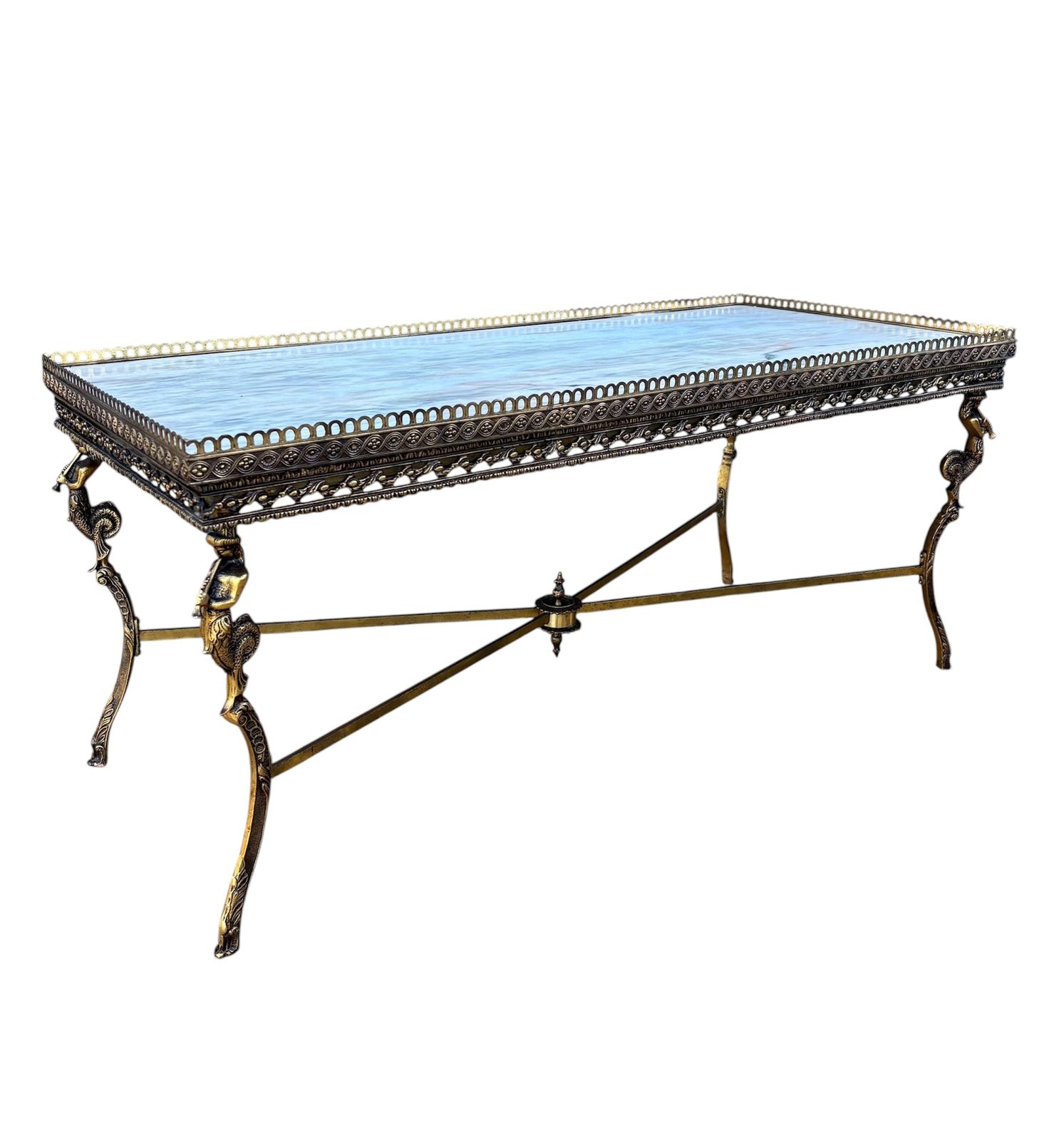 Neoclassical Bronze And Marble Coffee Table With Swan Motifs, 1940s