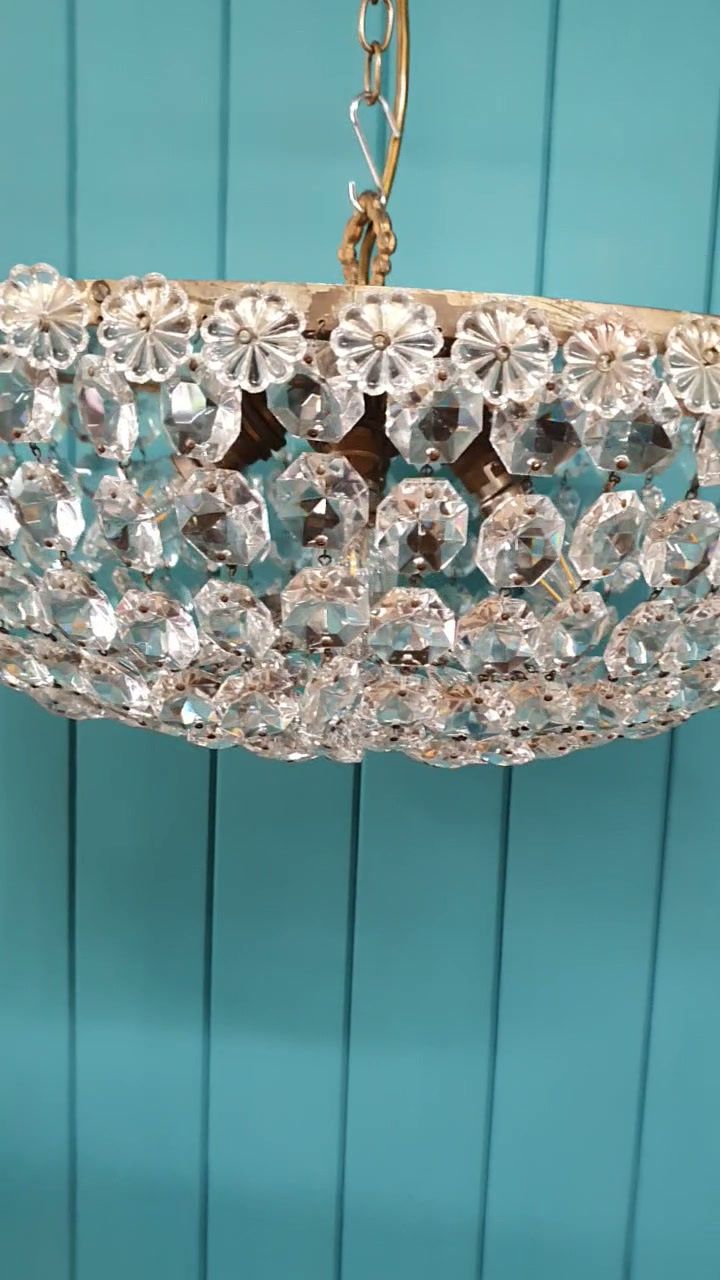 Cut Glass Crystal Antique Bag Chandelier 18" photo for sale