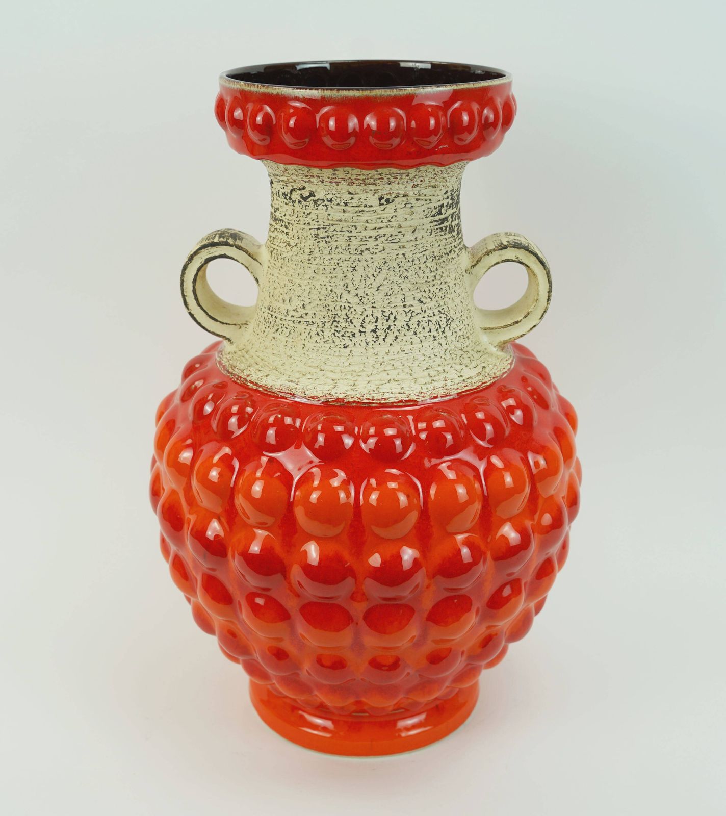 1960s Bay Ceramic Floor Vase, Red And Orange Bubble Decoration, Model 65 45 photo vinterior