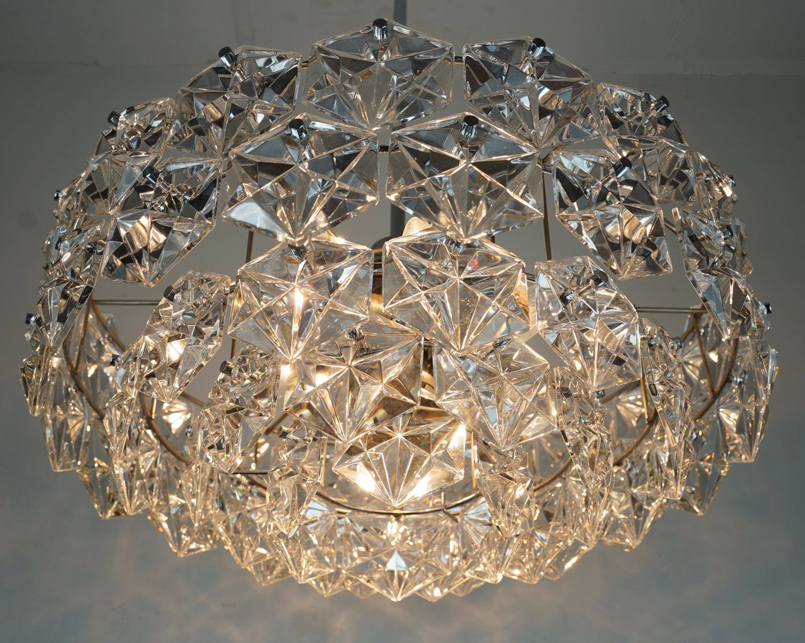 Kinkeldey Chandelier In Glass And Chrome With 66 Prisms, 1960s photo vinterior